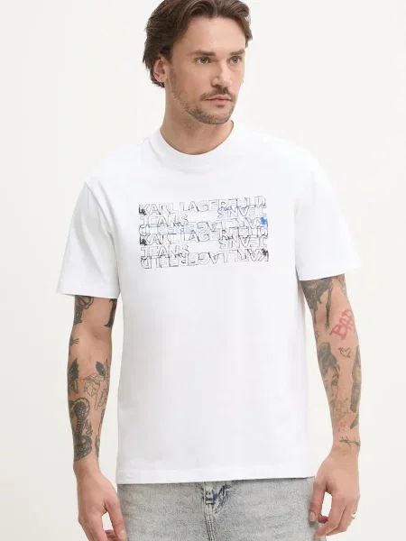 Karl Lagerfeld Jeans tricou din barbati cu imprimeu alb