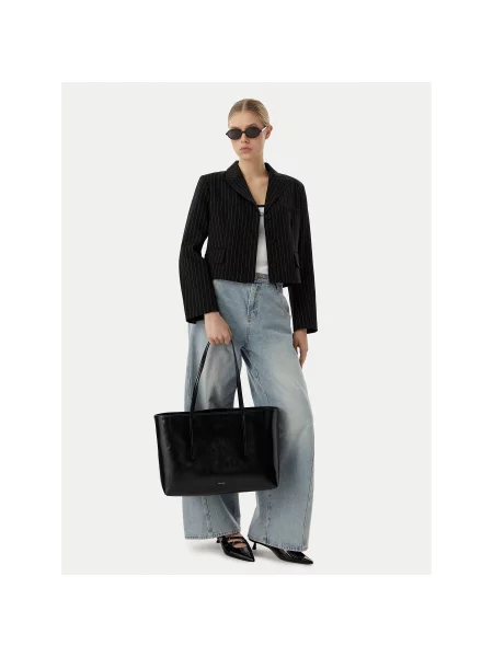Geantă shopper Calvin Klein din piele cu autograf negru