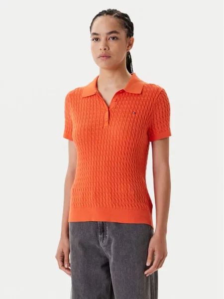 Tommy Hilfiger Polo marškinėliai Fine Regular Fit oranžinė