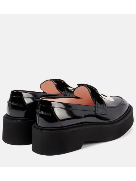 Kožené lakované loafersy Roger Vivier na platforme čierna