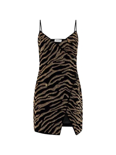 Rochie Balmain cu broderie de catifea cu dungi de tigru negru