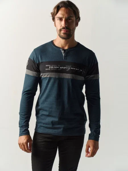 KOROSHI Tricou gri amestecat / verde petrol negru