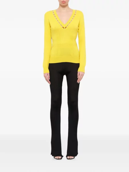 Top Givenchy cu perle cu decolteu în V galben
