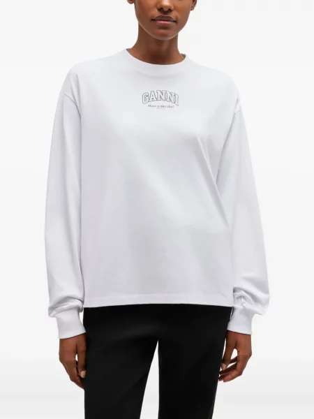 Tricou Ganni lung alb