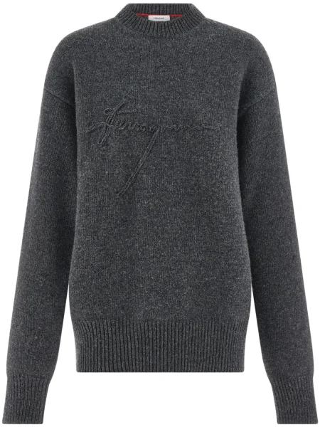 Pulover Ferragamo de lână cu decolteu în U gri