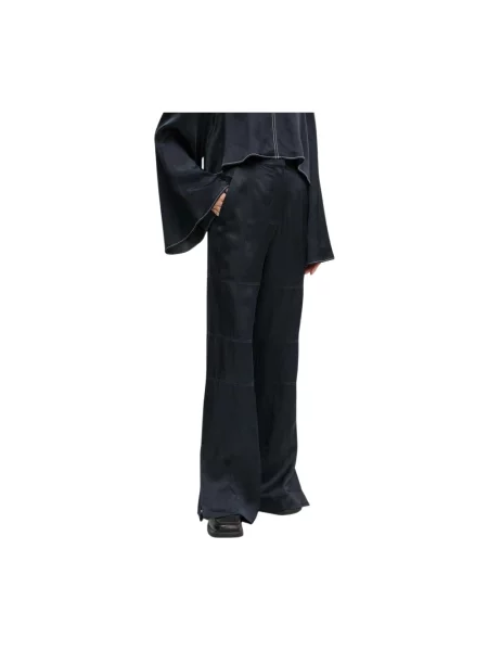 Day Birger et Mikkelsen spodnie z domieszką lnu Jonas High Shine Blend RD granatowy szerokie high waist czarne