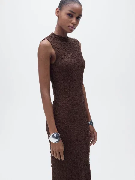 Сукня міді MANGO бавовна/поліамід коричневий