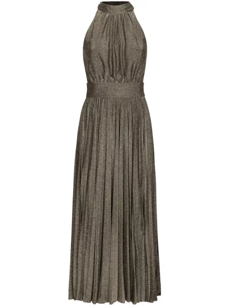Rochie midi Dolce & Gabbana de mătase plisată până la genunchi argintiu