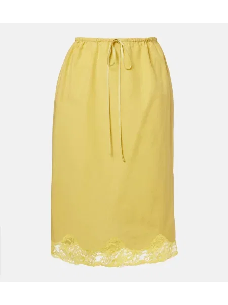 Fustă midi Saint Laurent de mătase până la genunchi galben