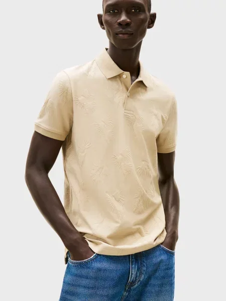 Жаккардовое поло Tommy Hilfiger бежевое