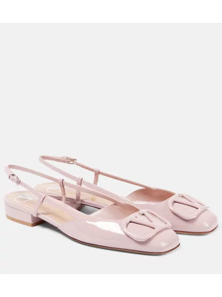 Usnjene balerinke Valentino Garavani z odprtimi petami roza