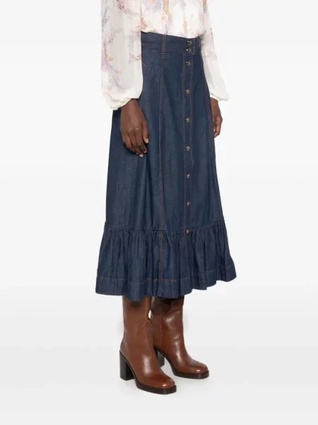 Fustă din denim Zimmermann cu volane albastru