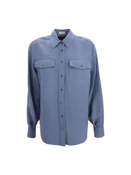 Lniana koszula z lnu Brunello Cucinelli niebieska