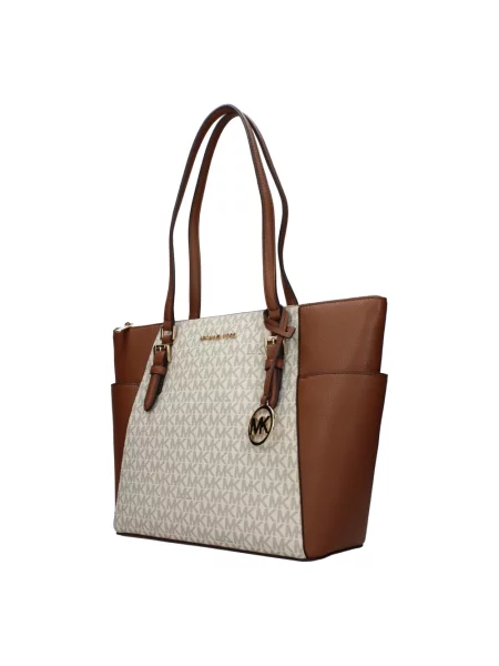 Shopperka Michael Kors skórzana z logo beżowa