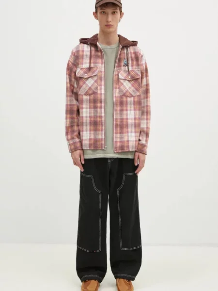 Icecream ing gyapjú keverékből Hooded Flannel Zip Through barna