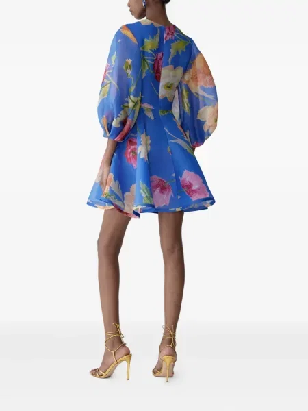 Sukienka mini Carolina Herrera z nadrukiem z organzy garniturowa niebieska