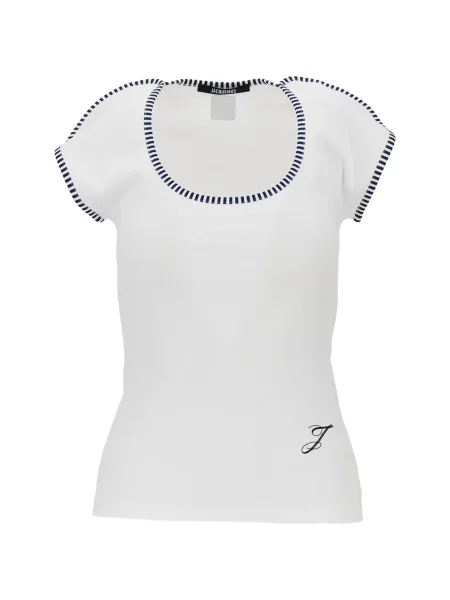 Tricou Jacquemus cu broderie cu dungi alb