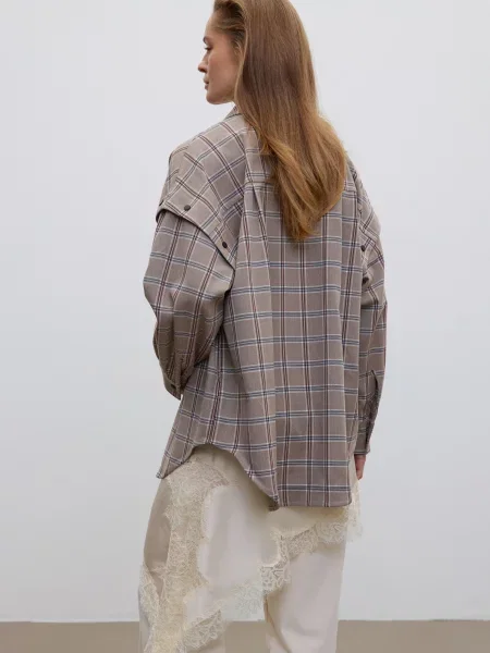 Сорочка в клітинку Estro віскоза/поліестер бежевий