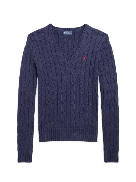 Sweter Polo Ralph Lauren z dekoltem w serek niebieski