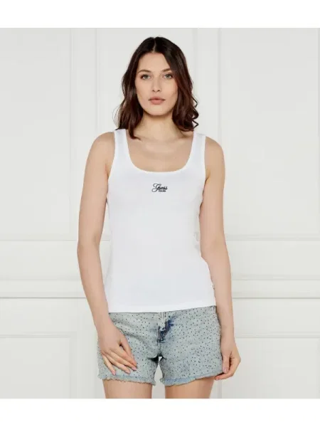 Top din denim Guess Jeans alb