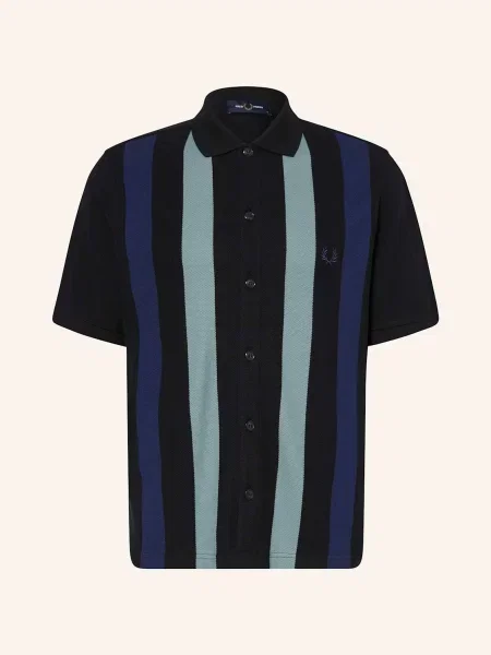 Fred Perry Košile S Krátkým Rukávem Relaxed Fit tmavě modrá/ modrá/ mátová modrá