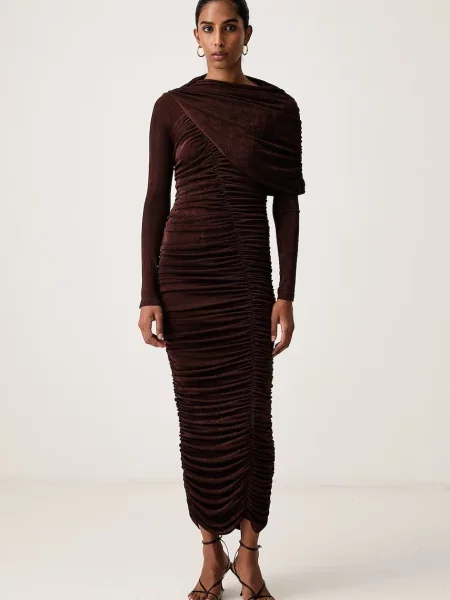 Bardot rochie drapată MELINA maro