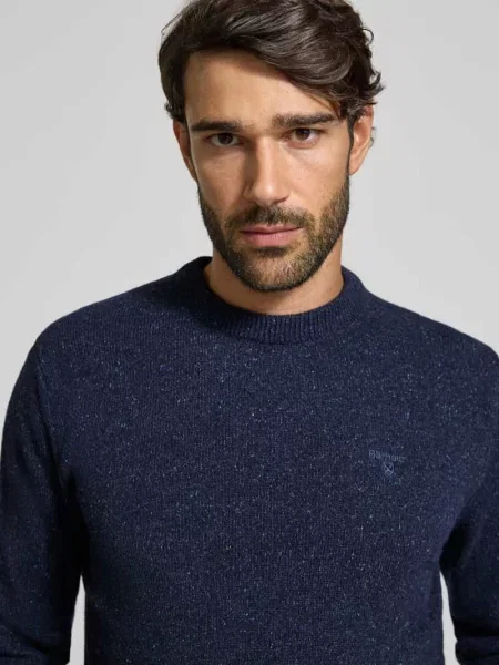 Sweter z mieszanki wełny i jedwabiu z okrągłym dekoltem model TISBURY' Barbour granatowy