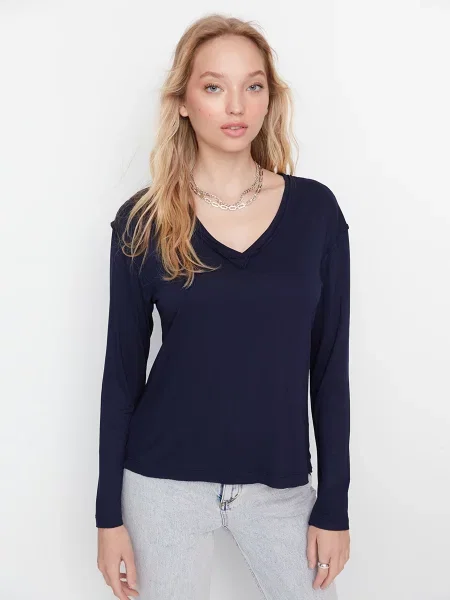 Trendyol Футболка Темно-синій без підкладки синя