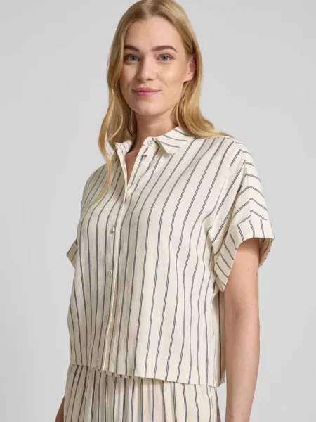 Bluzka krótka z mieszanki i lnu model ‘VIVA’ Selected Femme beżowa