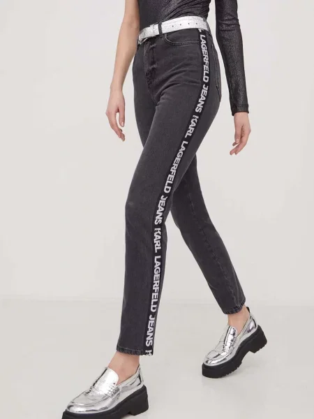 Džíny Karl Lagerfeld Jeans high waist šedé