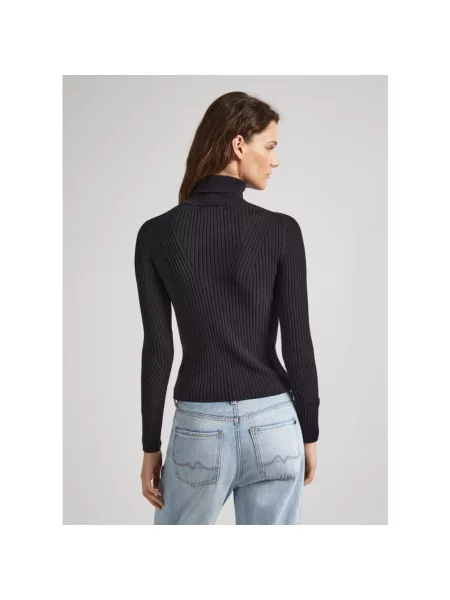 Lniany sweter z golfem Pepe Jeans czarny