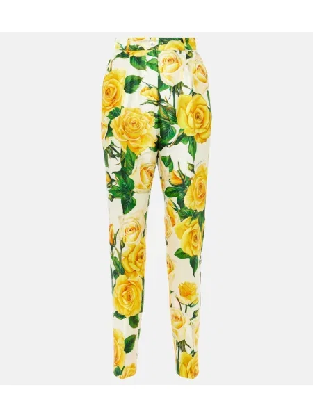 Pantaloni Dolce&gabbana cu talie înaltă de mătase cu model floral