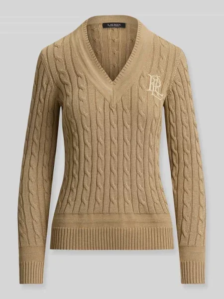 Sweter o kroju regular fit z mieszanki bawełny z wyhaftowanym logo Lauren Ralph Lauren beżowy
