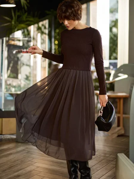 Сукня міді Dressa віскоза/поліестер коричневий