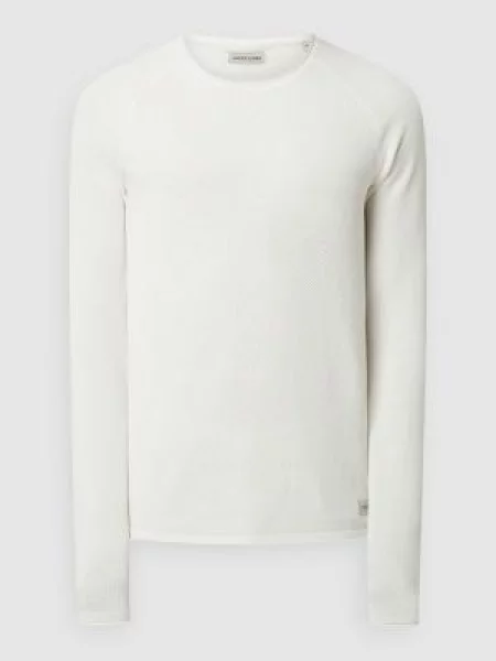 Sweter z dzianiny z naszywką z logo model ‘HILL’ Jack & Jones biały
