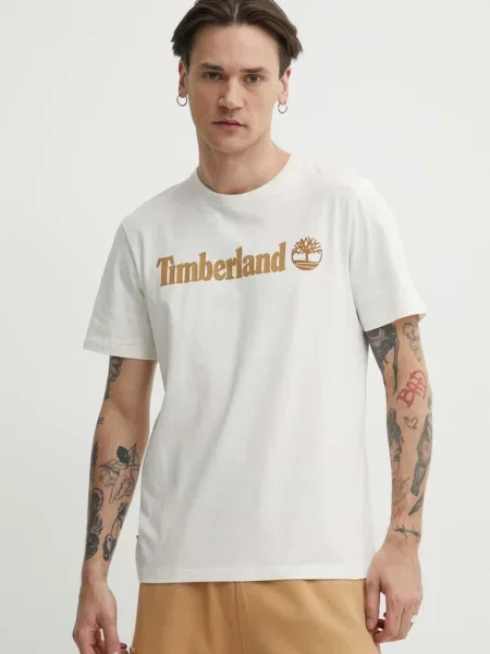 Тениска Timberland с принт бежово