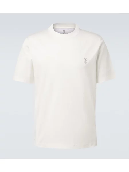 Tricou Brunello Cucinelli din jerseu cu autograf alb