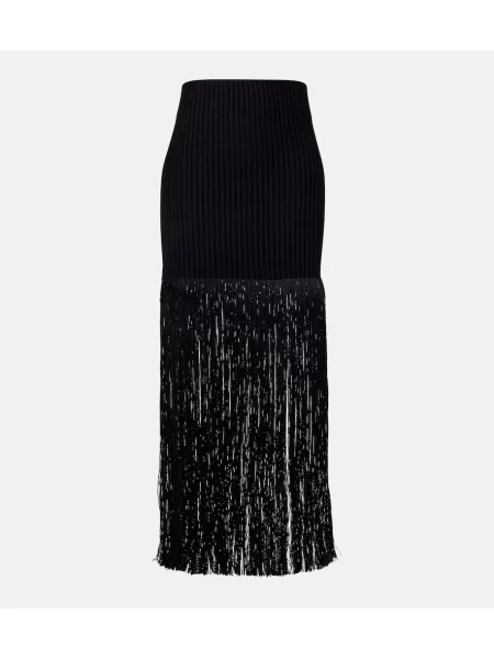 Fustă Alaïa cu franjuri tricotate negru