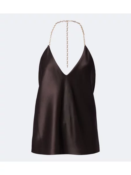 Top Sportmax din satin cu gât halter maro