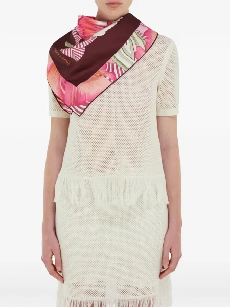 Fular Ferragamo de mătase cu imagine roz