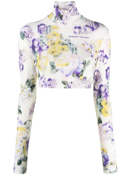Cropp top Off-white cu model floral cu imagine alb