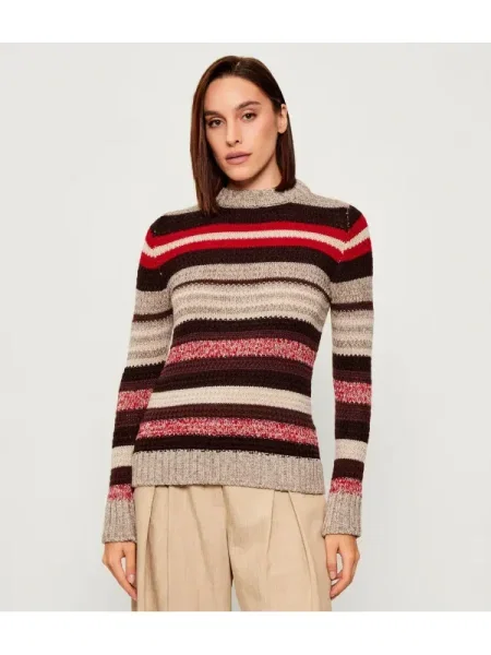 Voiaj pulover Weekend Maxmara de lână cu guler înalt maro