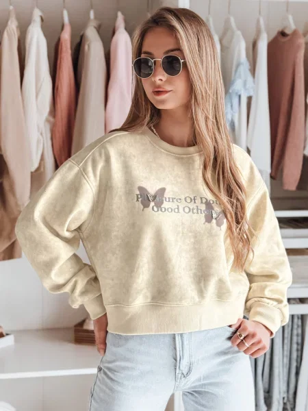 Bluza oversize tie-dye w motyle SPARKI ecru Dstreet