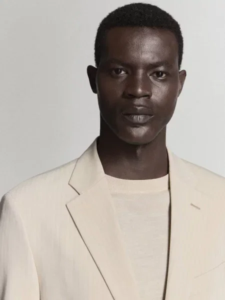 Marynarka garniturowa Milan slim fit Mężczyzna 56 MANGO MAN beżowy