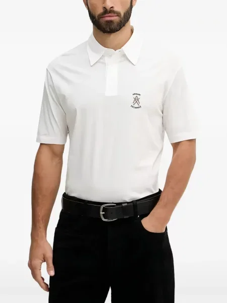 Tricou polo Armani Exchange cu autograf alb