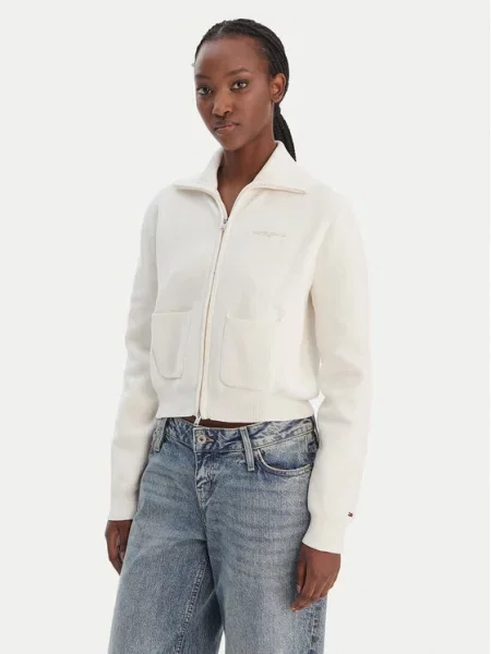Tommy Jeans Pletena jopica Cozy Sript Écru