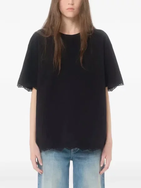 Tricou Valentino Garavani cu broderie din dantelă negru