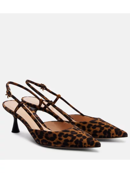 Pantofi cu toc Gianvito Rossi din piele de căprioară cu imagine cu model leopard maro
