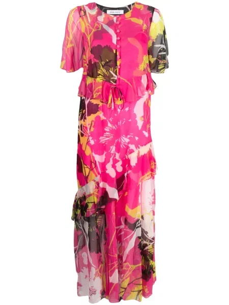 Rochie Prabal Gurung de mătase cu imagine de costum roz