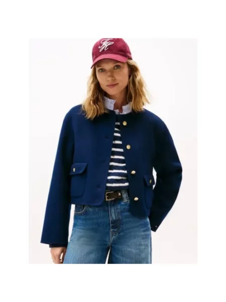 Tommy Hilfiger płaszcz z wełną granatowy niebieski
